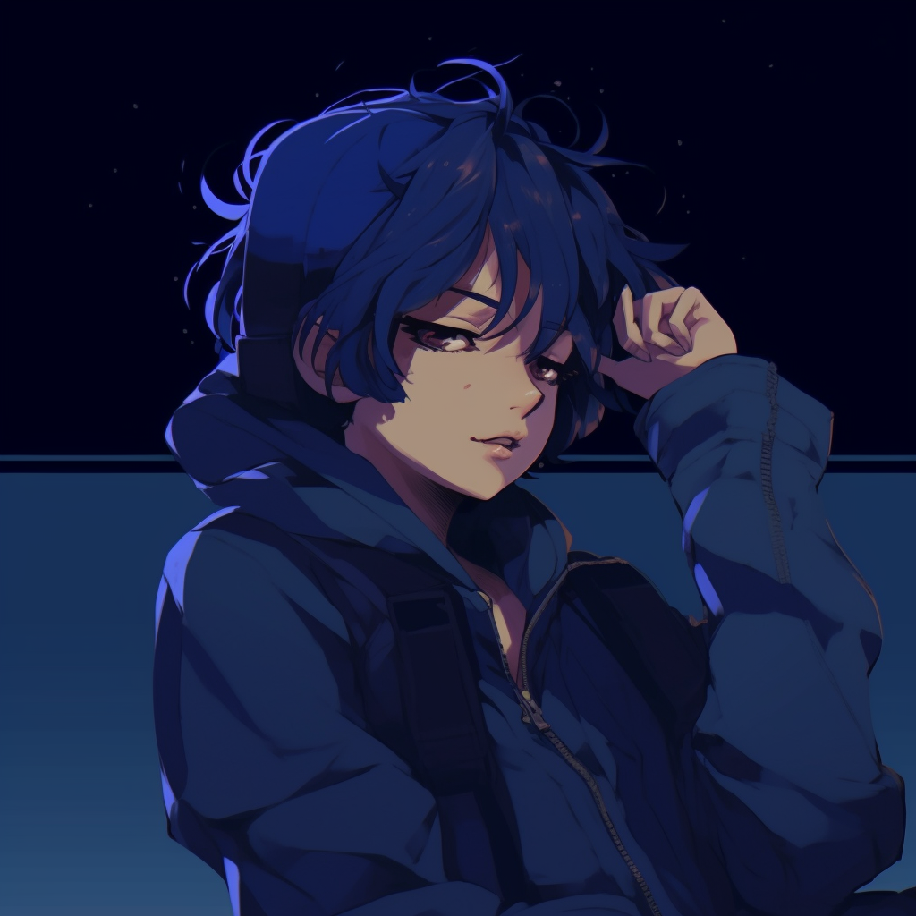 Anime PFP featuring serene and cool blue shades. color-themed chill anime pfp