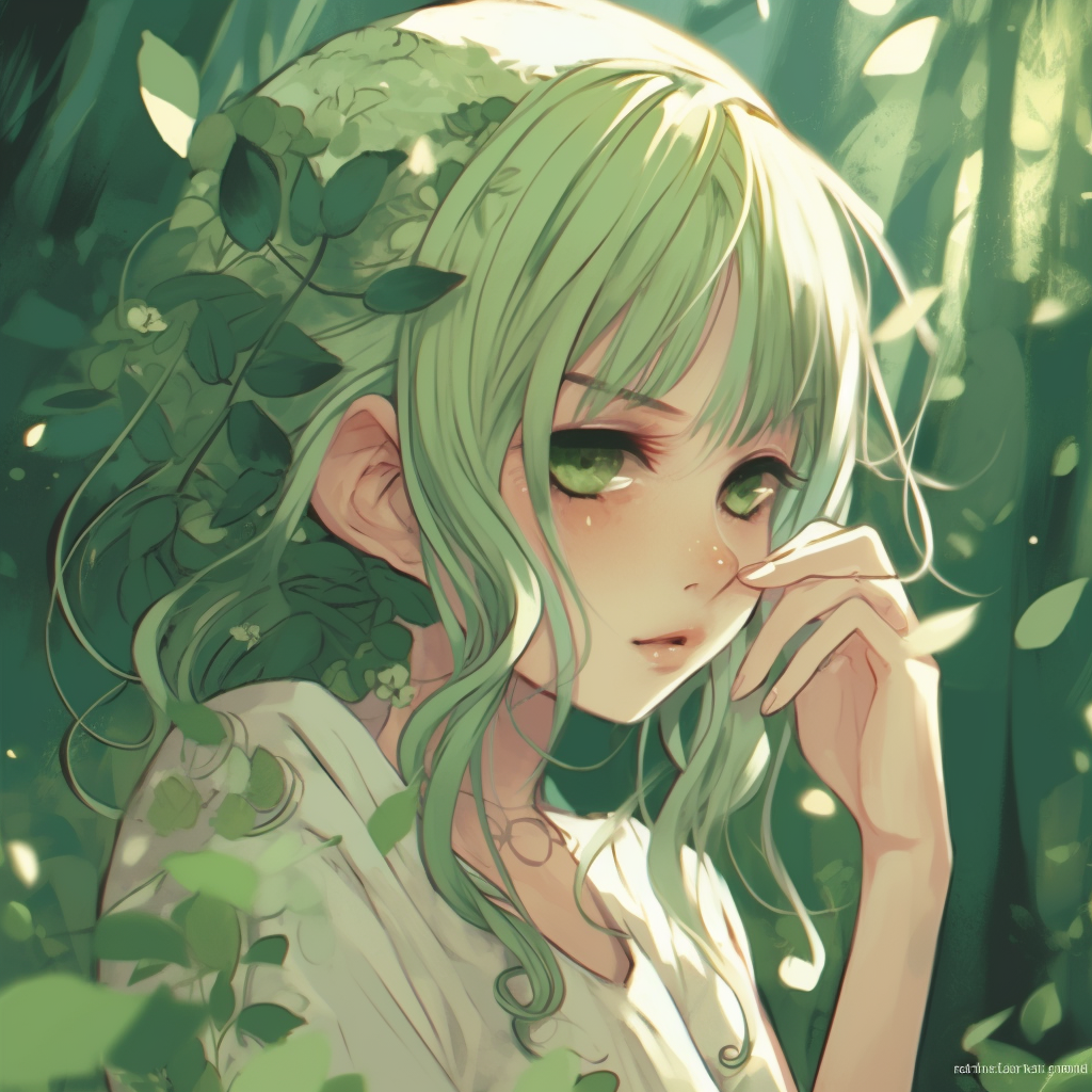 Close-up portrait of an ancient anime sage, lines of age telling tales of bygone eras, the green glow in his eyes portrays knowledge and wisdom. compelling green anime pfp illustrations