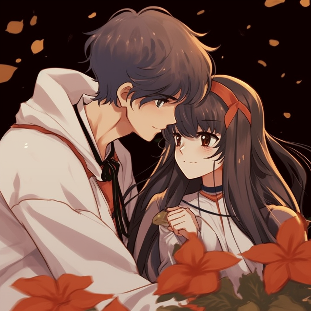 Shared moment between Inuyasha and Kagome, soft shading and muted colors. matching anime pfp for couples