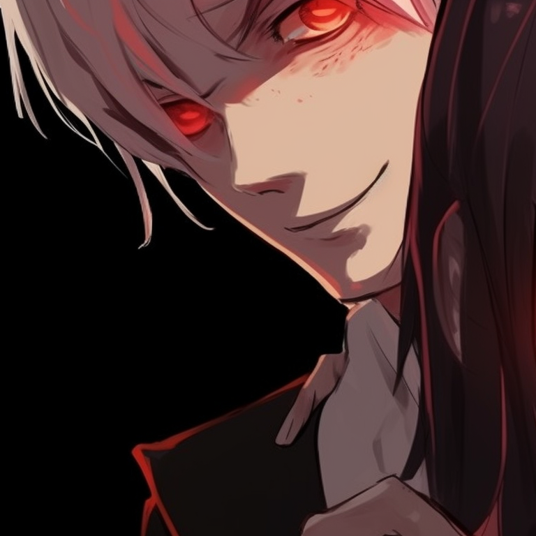 Two characters, twisted surroundings, dark tones and surrealistic style. chainsaw man themed matching pfp pfp for discord.