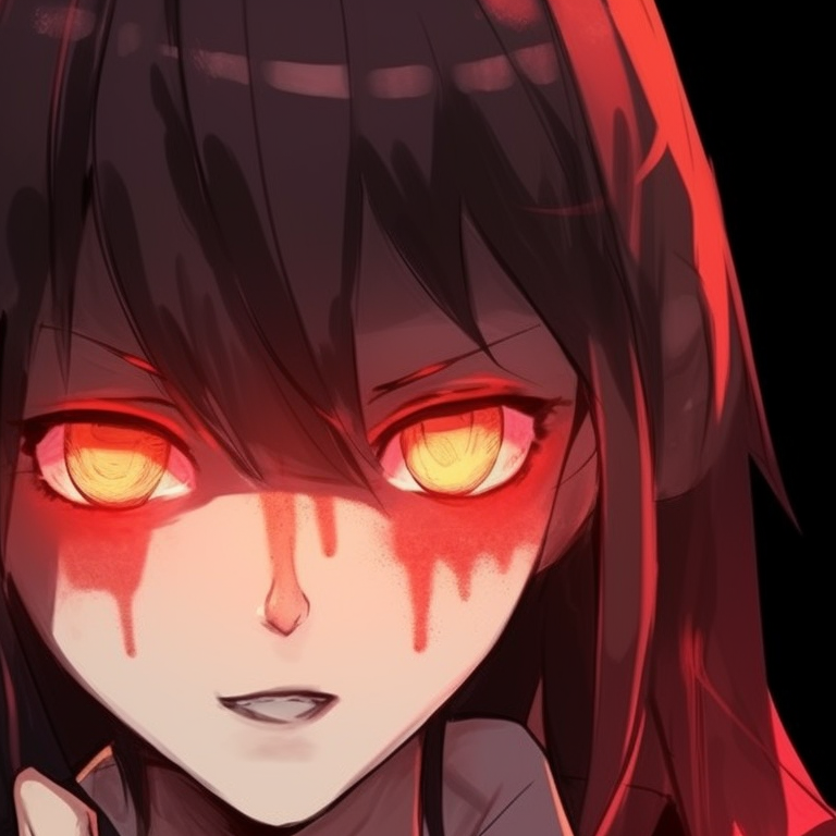 Two characters, twisted surroundings, dark tones and surrealistic style. chainsaw man themed matching pfp pfp for discord.