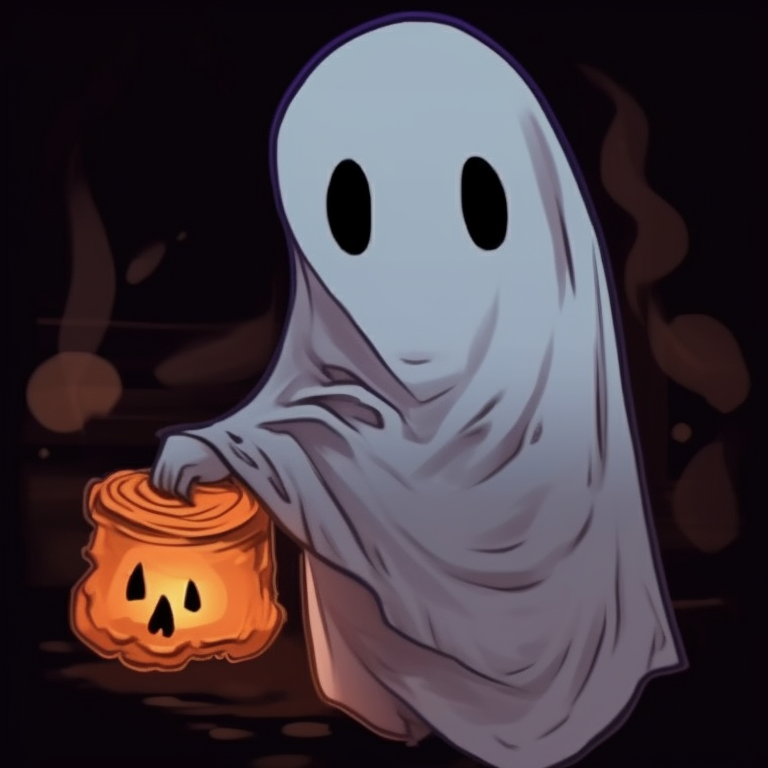 Ghostly characters sharing an intimate moment, soft highlights and blurred edges, teleporting objects. spooky matching ghost pfp halloween theme styles pfp for discord.