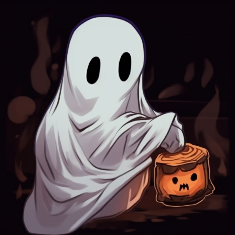 Ghostly characters sharing an intimate moment, soft highlights and blurred edges, teleporting objects. spooky matching ghost pfp halloween theme styles pfp for discord.