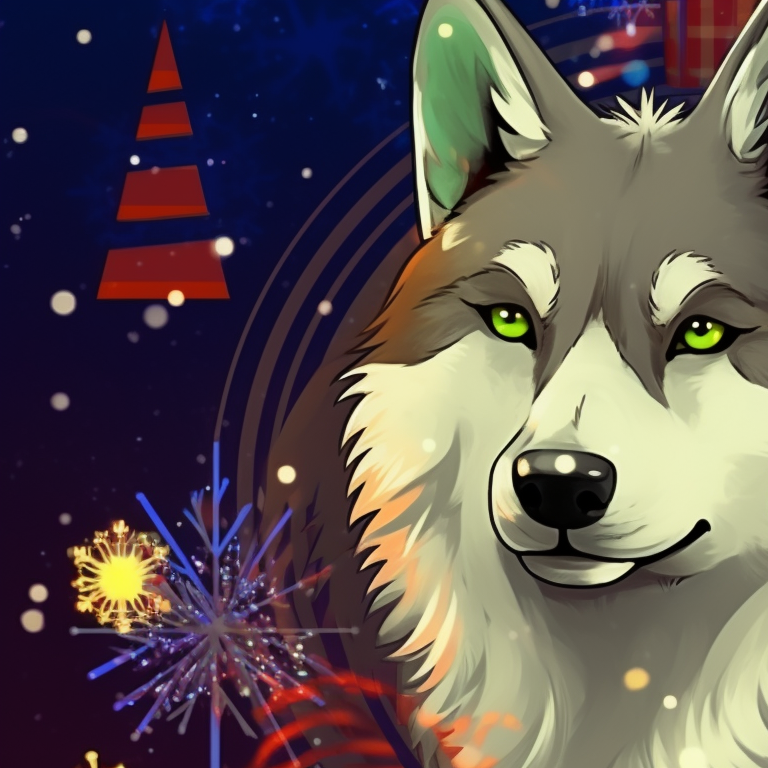Two wolf characters surrounded by frost, crisp lines and cool color scheme. artistic matching christmas wolf pfp pfp for discord.