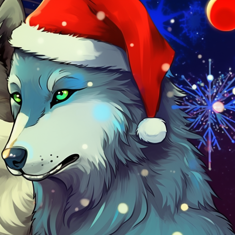 Two wolf characters surrounded by frost, crisp lines and cool color scheme. artistic matching christmas wolf pfp pfp for discord.