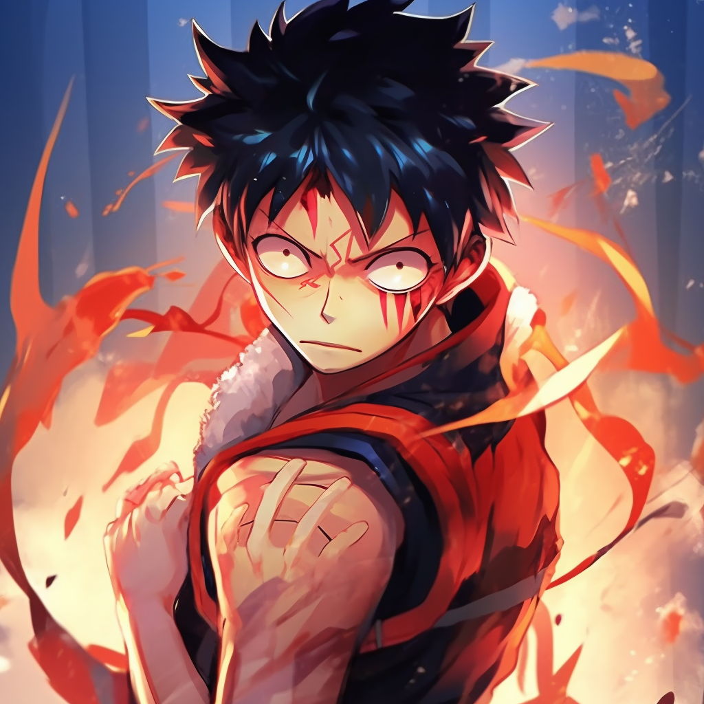One Piece's Monkey D.Luffy with his classic arms spread pose, bright colors and strong outlines. top high quality anime pfp selections