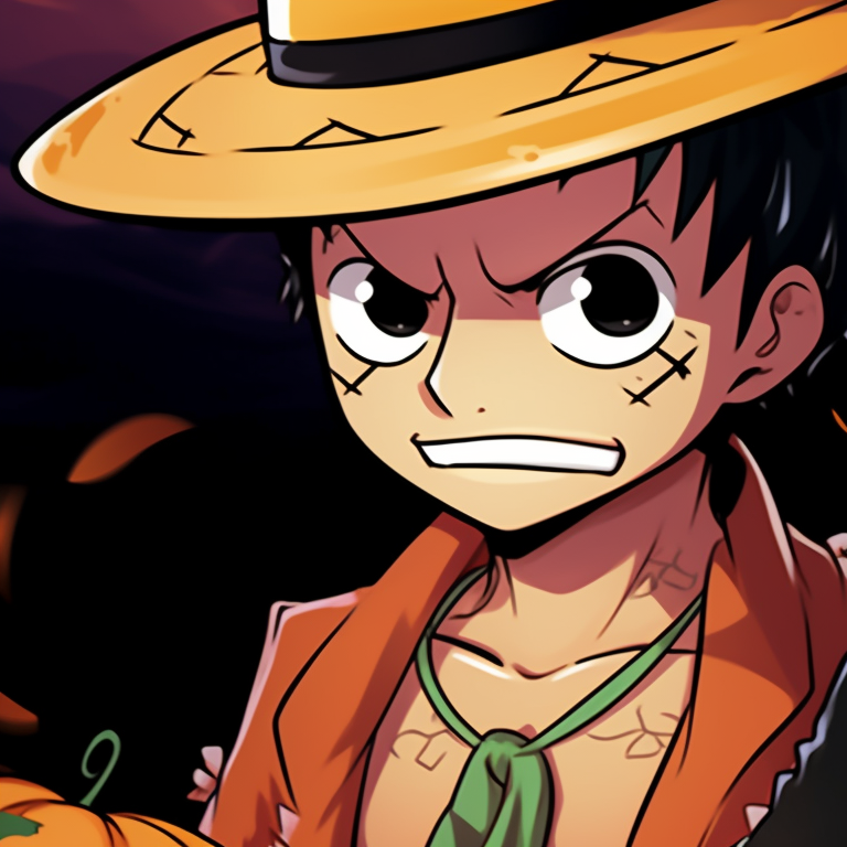 Luffy and Zoro in sinister Halloween costumes, detailed textures and intense expressions. charming luffy and zoro halloween theme pfp pfp for discord.