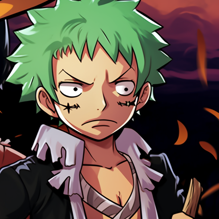 Luffy and Zoro in sinister Halloween costumes, detailed textures and intense expressions. charming luffy and zoro halloween theme pfp pfp for discord.