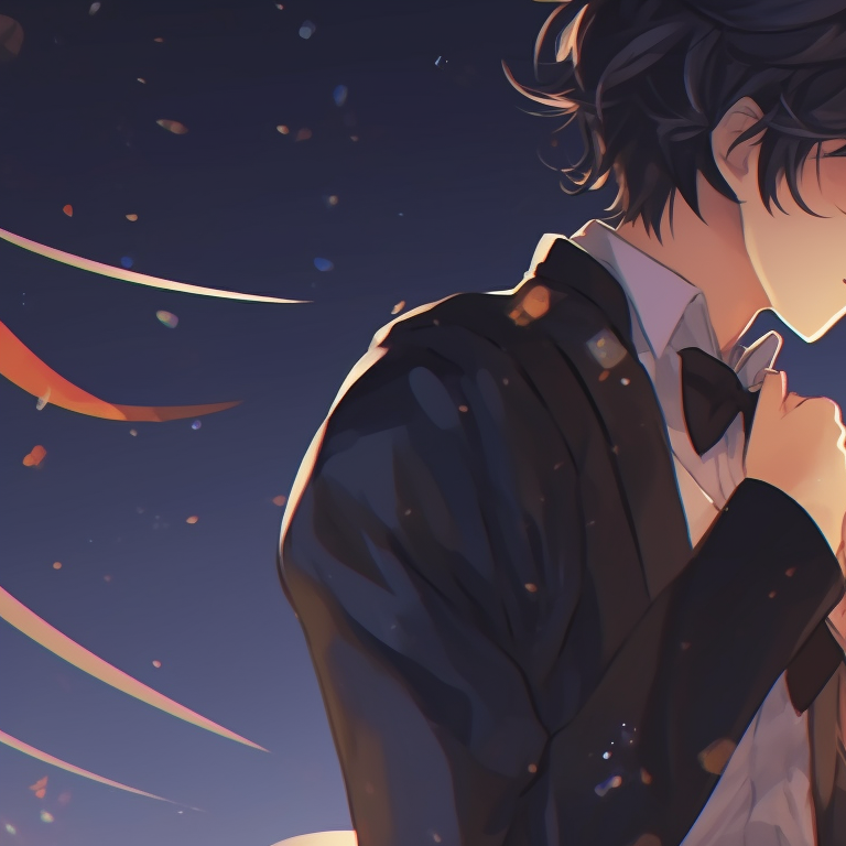 Two characters under the cherry blossoms, muted colors and intense gaze isolation classic matching pfp couples pfp for discord.