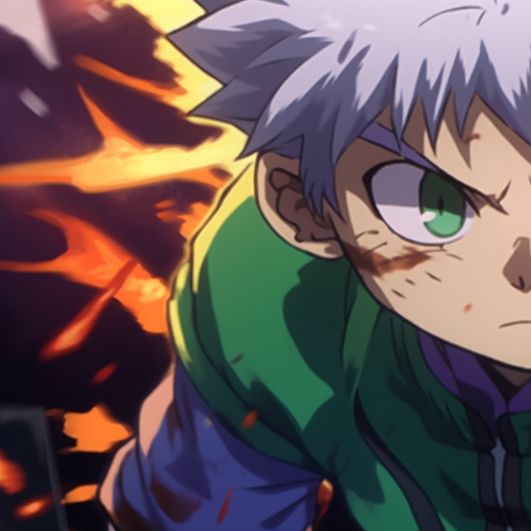 Gon and Killua in combat stance, bold lines and vivid colors. gon and killua wallpaper matching pfp pfp for discord.