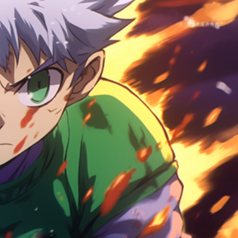 Gon and Killua in combat stance, bold lines and vivid colors. gon and killua wallpaper matching pfp pfp for discord.
