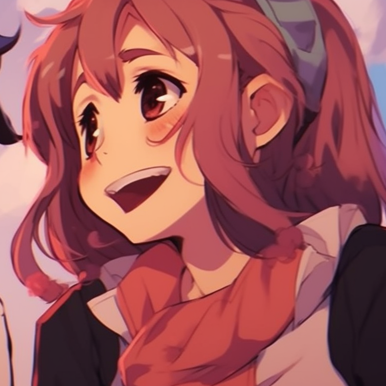 Side view of two characters, bright smiles and eye contact, displaying shared joy. real life matching pfp for besties pfp for discord.