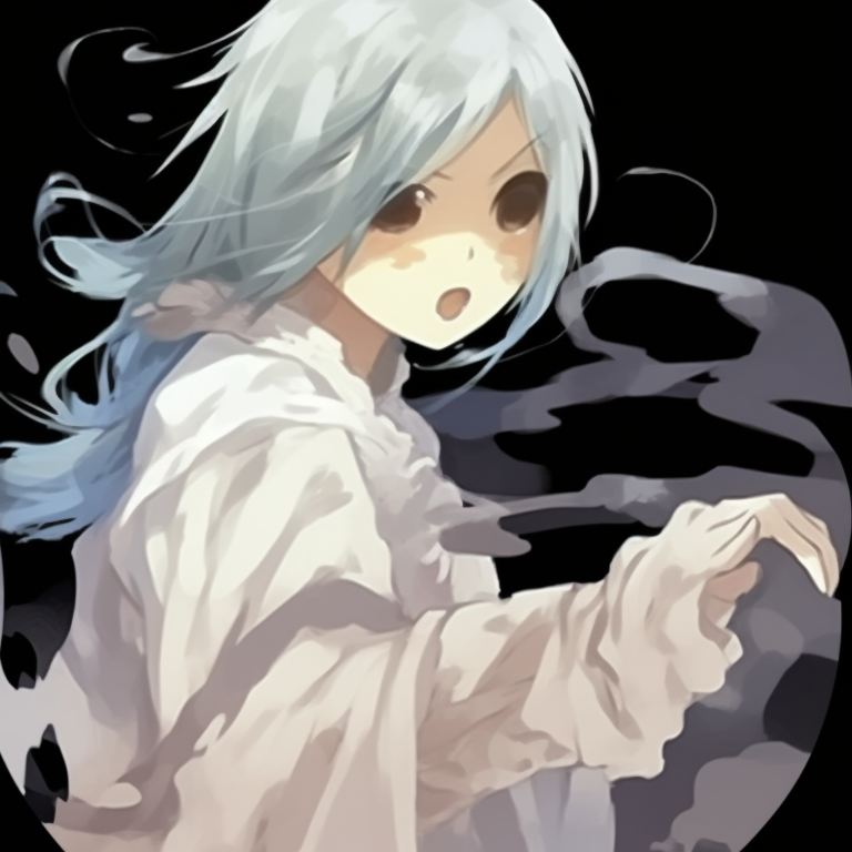 Characters donned in creepy costumes, darker color palette with pops of bright and unsettling colors. halloween anime pfp designs pfp for discord.