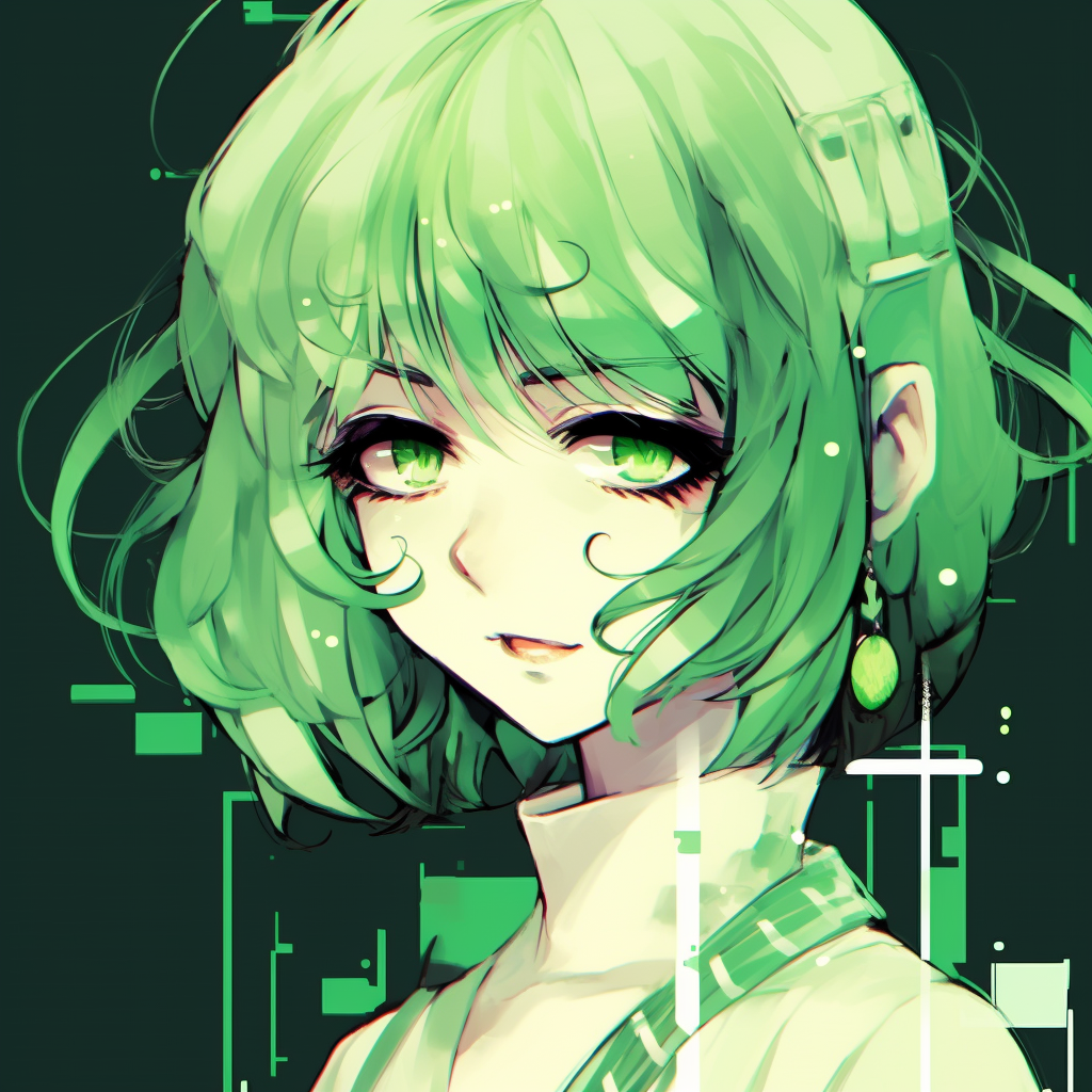 Abstract green anime profile, melding various shades and textures. green anime pfp aesthetic icons
