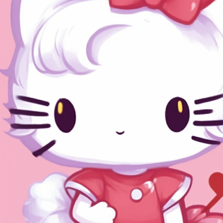 Two Hello Kitty characters with matching bows, focusing on symmetrical composition and pastel hues. cute hello kitty pfp matching pfp for discord.