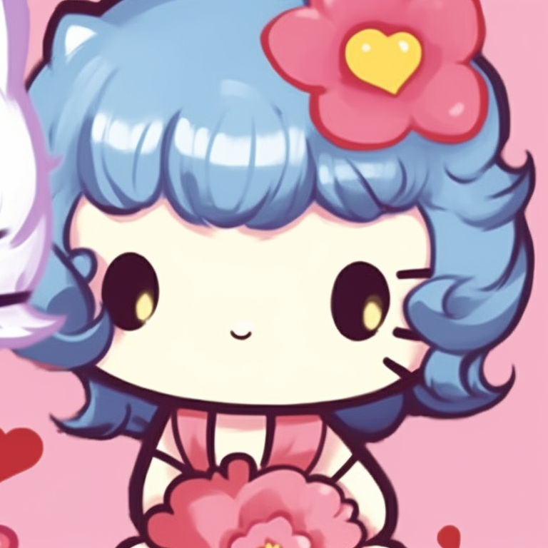 Two Hello Kitty characters with matching bows, focusing on symmetrical composition and pastel hues. cute hello kitty pfp matching pfp for discord.