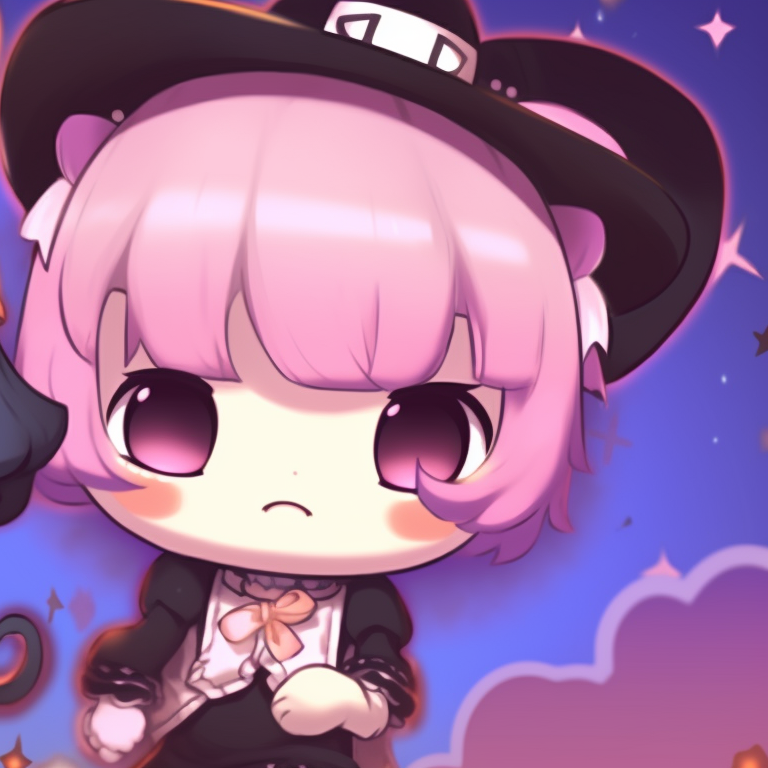 Characters standing close, surrounded by gloomy Halloween motifs, shades of purple and black dominating. kuromi matching pfp halloween theme outfits pfp for discord.