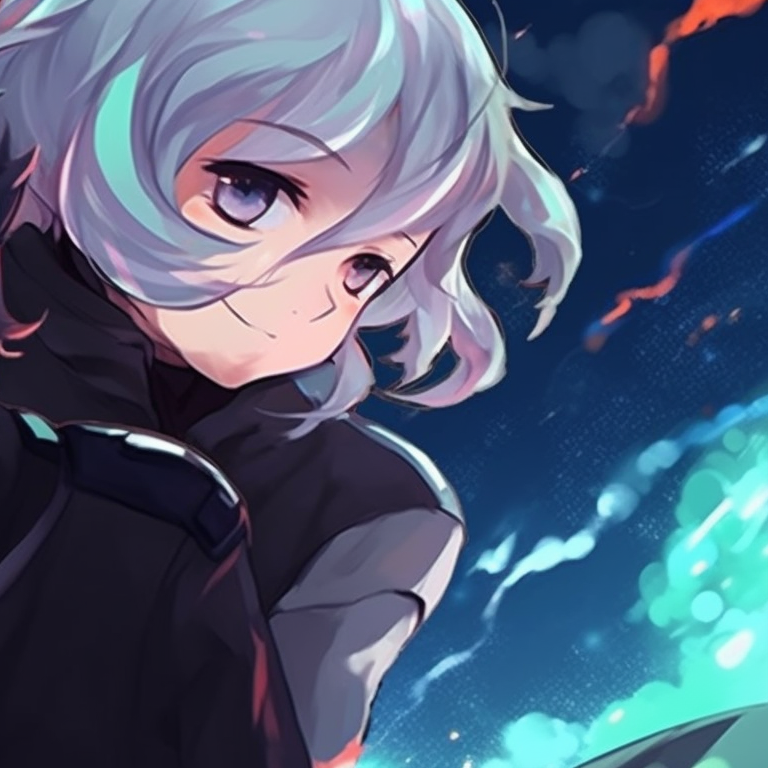 Two characters, mechanical armors, dynamic lines, and vibrant hues in a futuristic cityscape. matching pfp for friends in anime style pfp for discord.