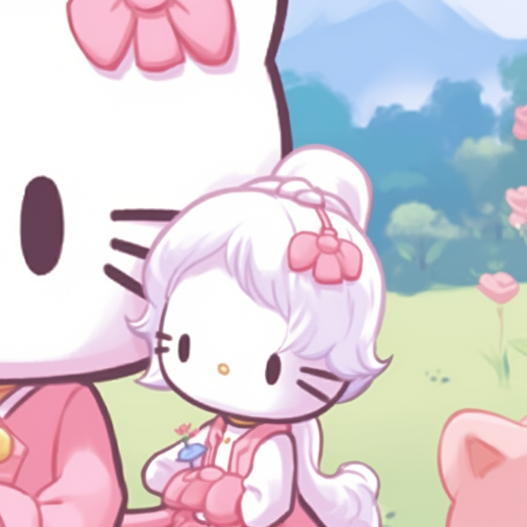 A pair of Hello Kitty characters in festive attire, vibrant colors with detailed accents. aesthetic hello kitty pfp matching pfp for discord.