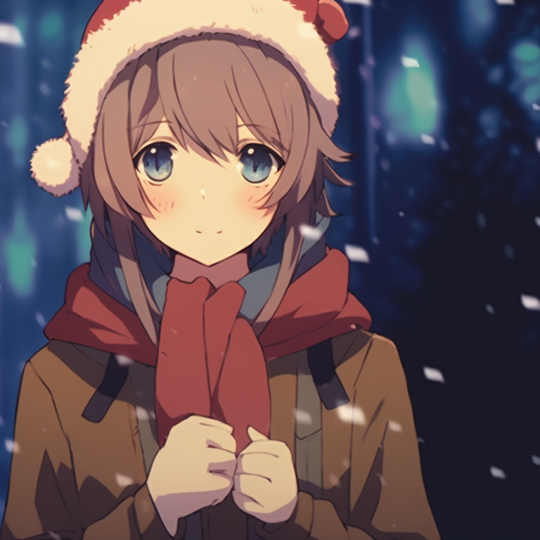 Two characters in winter attire, surrounding snowflakes and a moonlit sky. dazzling matching gif christmas pfp pfp for discord.