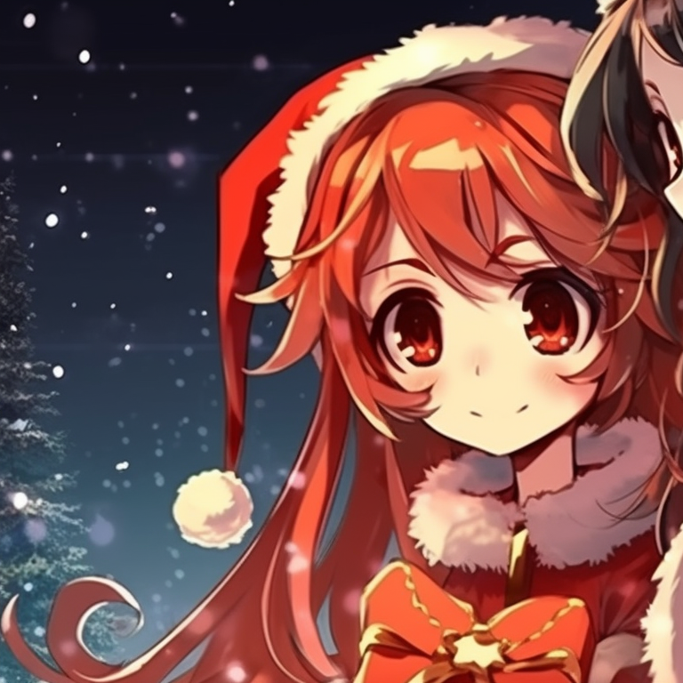 Two characters, crisp details and bright colors, checking a long list together. adorable matching christmas discord pfp pfp for discord.