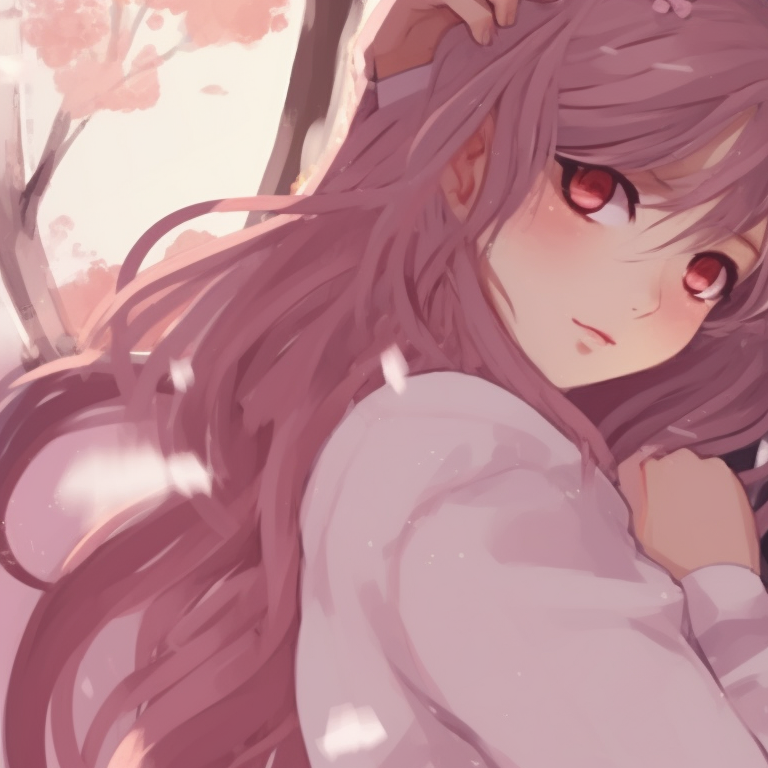 Two characters under sakura blossoms, soft pink hues and dramatic lines. endearing matching couple pfp pfp for discord.