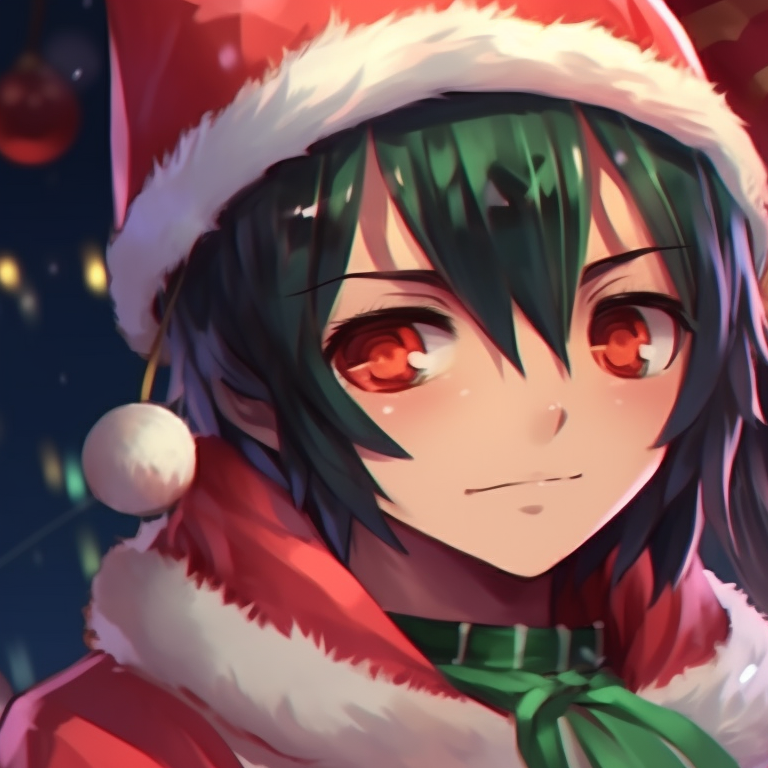 Close-up of two characters engaged in a friendly stare, high contrast and muted pastel colors. incredible matching christmas pfp ideas pfp for discord.