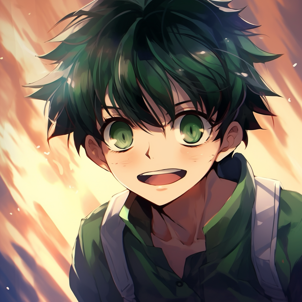 Deku in deep thought, focus on expressions with a faded color palette interesting good anime pfp