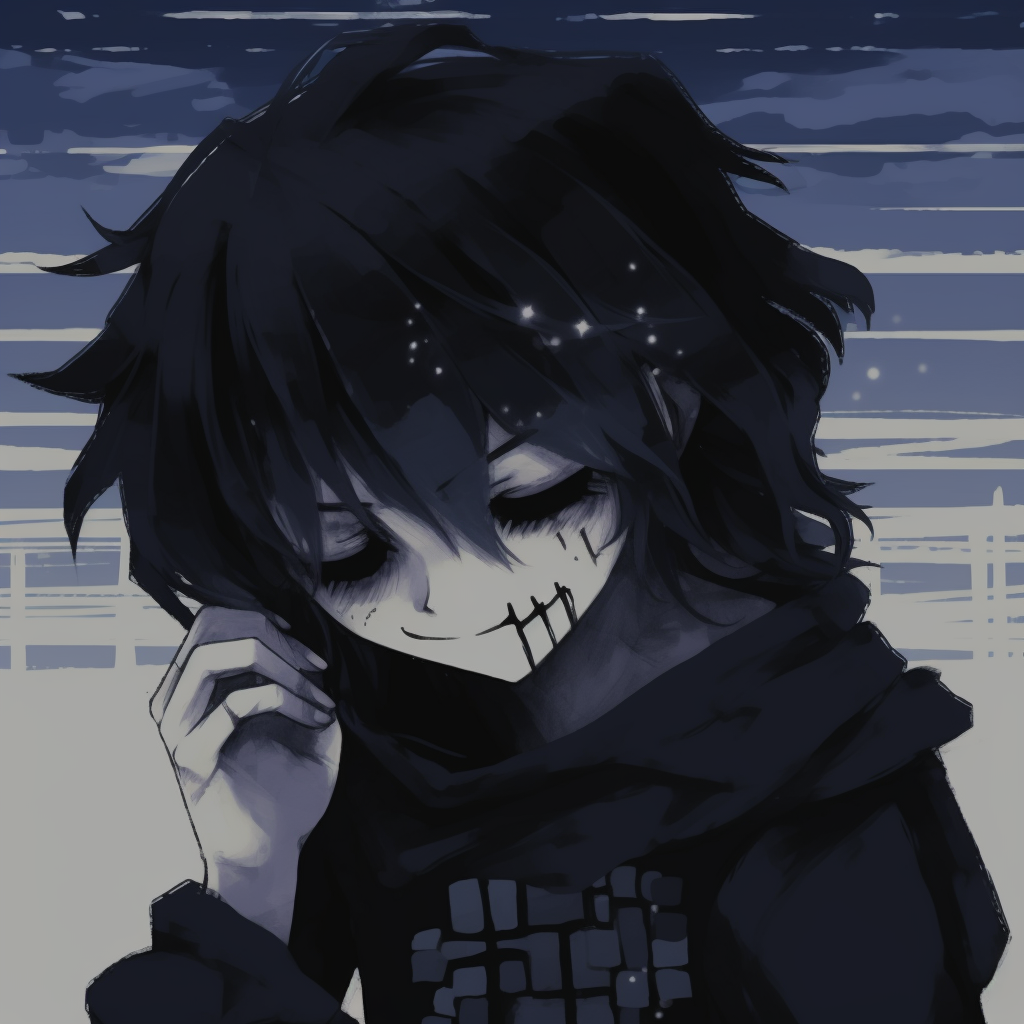 Intense portrait of an emo anime character, featuring bold lines and striking hues. emo pfp anime aesthetic