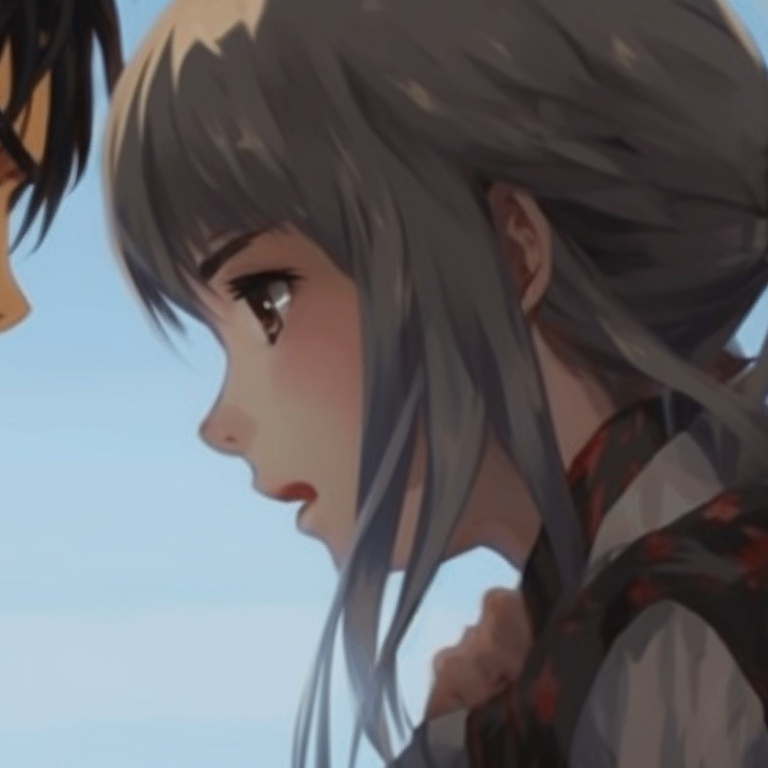 Two characters, detailed facial expressions, hidden behind masks, in deep, muted tones. secretive matching gif pfp pfp for discord.