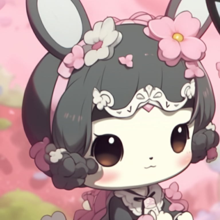 My Melody and Kuromi framed by flowers, showcasing soft lines and delicate shading. my melody and kuromi matching aesthetic pfp pfp for discord.