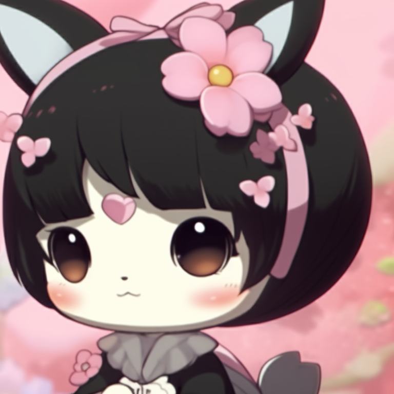My Melody and Kuromi framed by flowers, showcasing soft lines and delicate shading. my melody and kuromi matching aesthetic pfp pfp for discord.