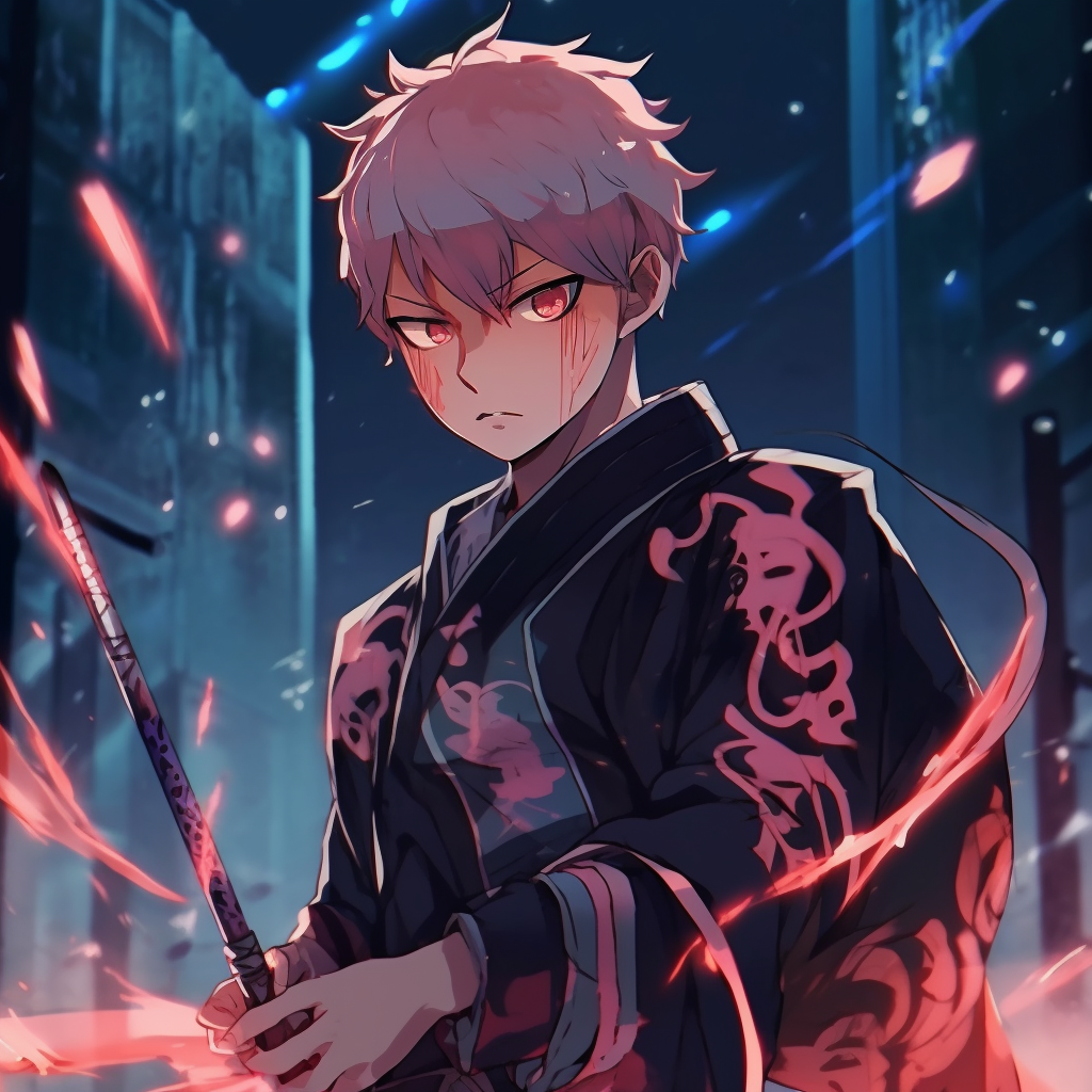 Close-up of samurai showing detailed armor under vibrant lights. vibrant anime pfp cool pfp for discord.