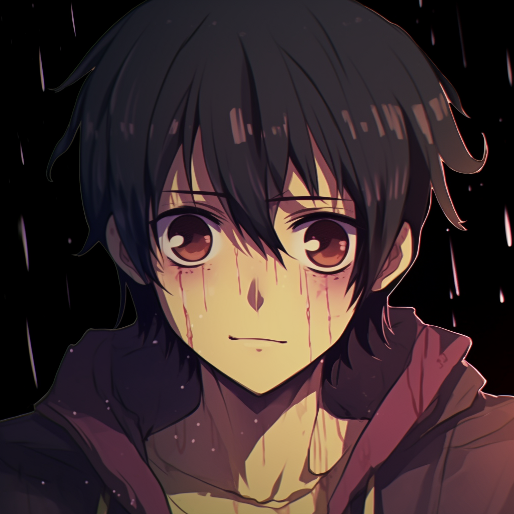 Luffy in a moment of quiet sorrow, soft lines and pastel colors. most poignant anime sad pfps