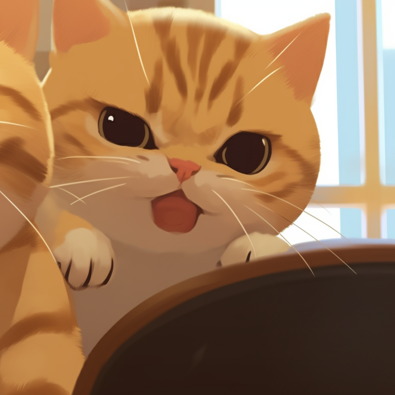 Two Persian characters, one batting at the other's tail, rich textures detailing the fur, lavish Persian rug in the background. cute cat illustration matching pfp pfp for discord.