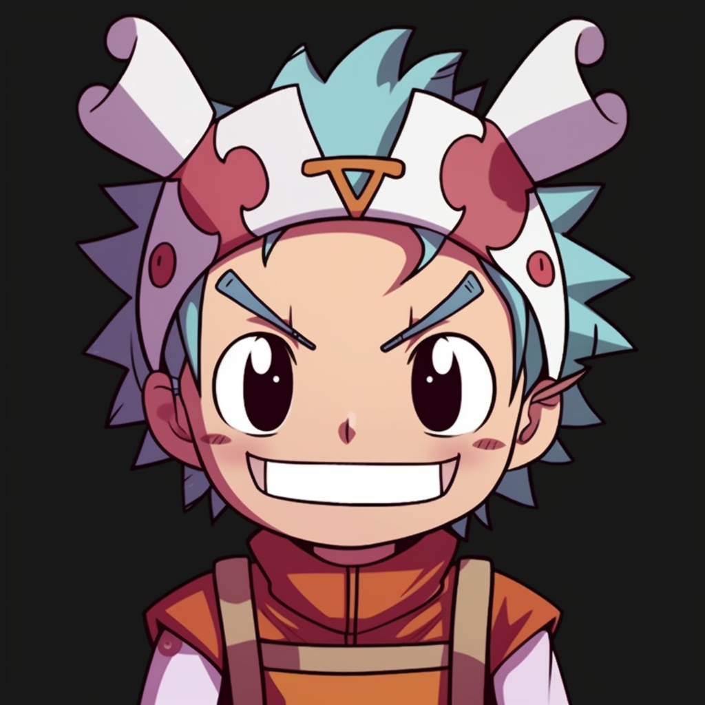 A headshot of Chopper grinning, showcasing character's friendly nature, utilizing warm colors and soft shading. funny anime pfps for chat platforms