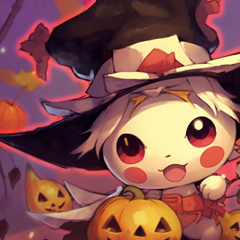 Two Pikachu Pokémon, both wearing carved pumpkin helmets, captured amidst a field of pumpkins. classic matching pokemon pfp with halloween theme pfp for discord.