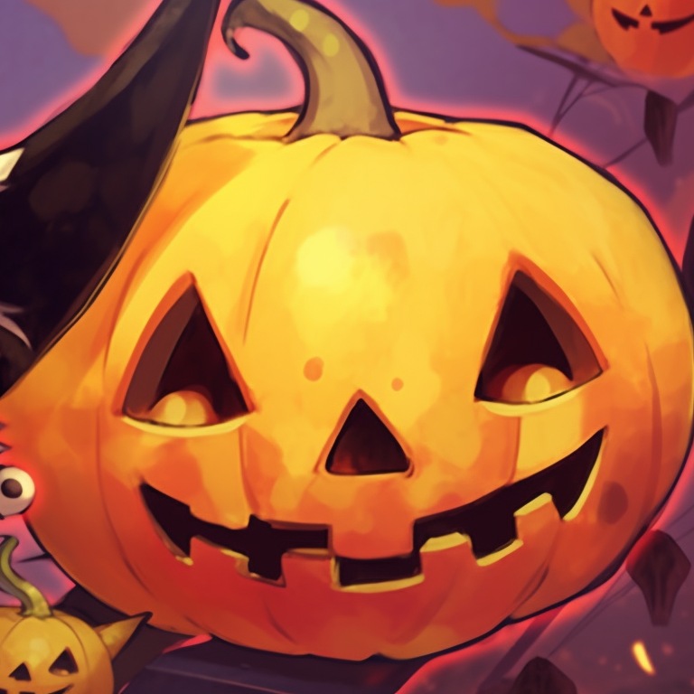 Two Pikachu Pokémon, both wearing carved pumpkin helmets, captured amidst a field of pumpkins. classic matching pokemon pfp with halloween theme pfp for discord.