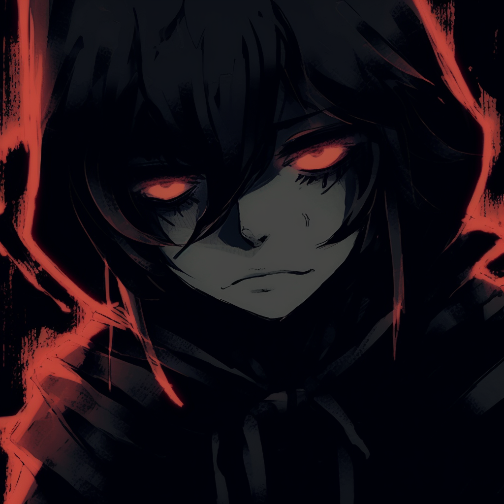 An enigmatic dark anime persona, displaying a deep use of shadows and muted tones while focusing on the character's piercing gaze. darkness anime pfp characters pfp for discord.