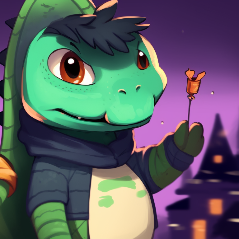 A pair of dinosaur characters, portrayed in Halloween-themed costumes against a shadowy landscape riddled with tombstones and pumpkins. adorable dino matching pfp halloween theme pfp for discord.