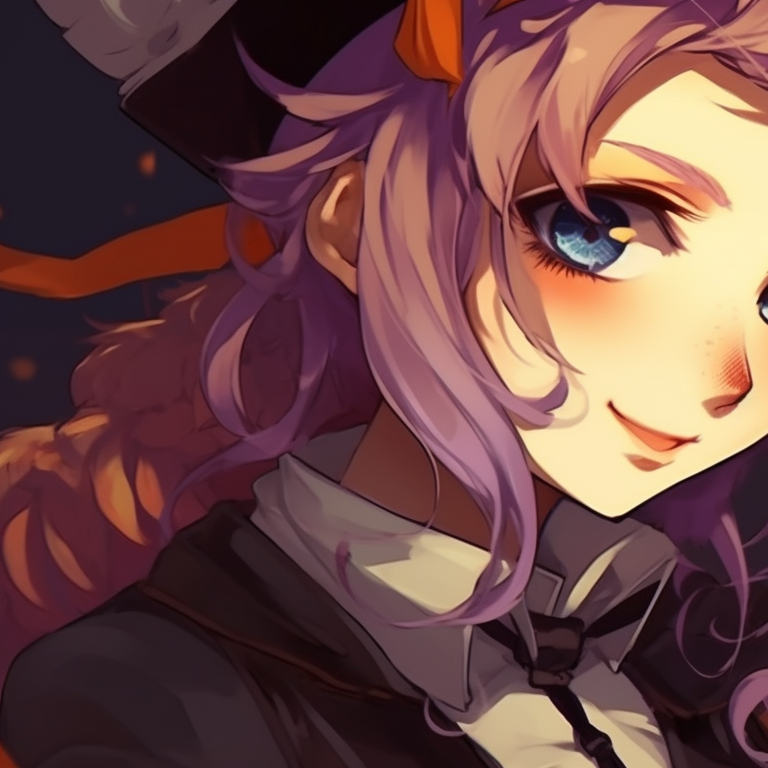 Couple in classic Halloween costumes, bold linework and rich shades of orange and black. trendy matching halloween pfp for couples in real life pfp for discord.