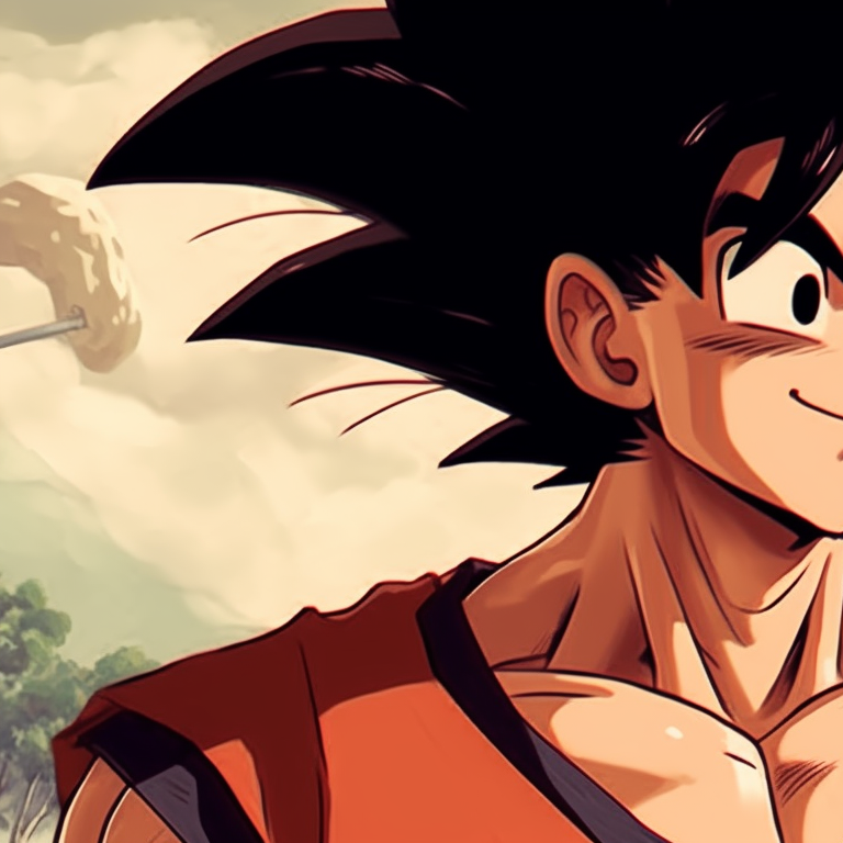 Goku and Chichi laughing together, vivid colors and a light-hearted atmosphere. goku and chichi love moments pfp for discord.