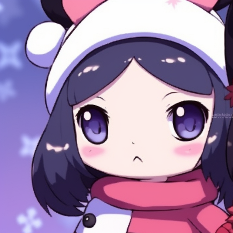 Two characters in snowfall, soft lighting with a muted color palette. matching kuromi christmas pfp themes pfp for discord.