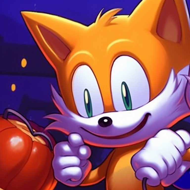 Sonic and Tails carve pumpkins under a full moon, soft lighting, and strong shadows. sonic and tails halloween costume themed pfp pfp for discord.