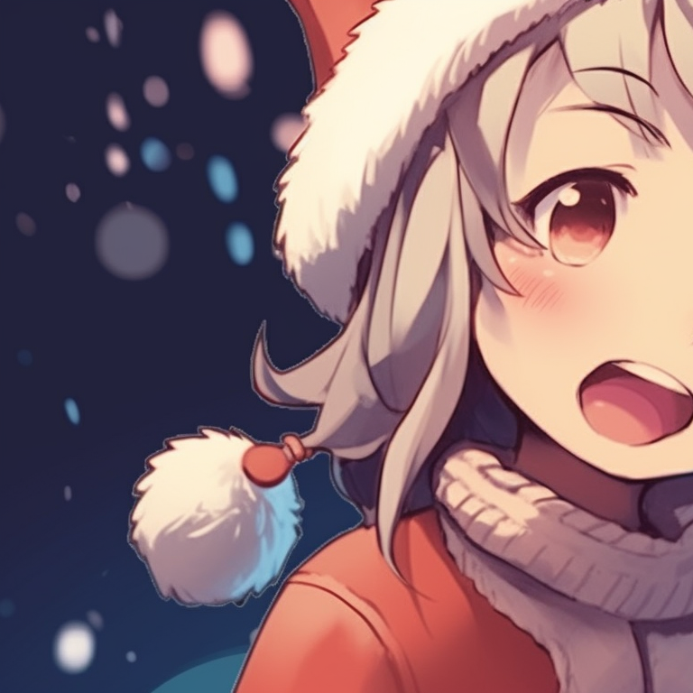 Two characters under a mistletoe, soft shadows and warm lighting, looking into each other's eyes. stunning matching christmas cartoon pfp collections pfp for discord.