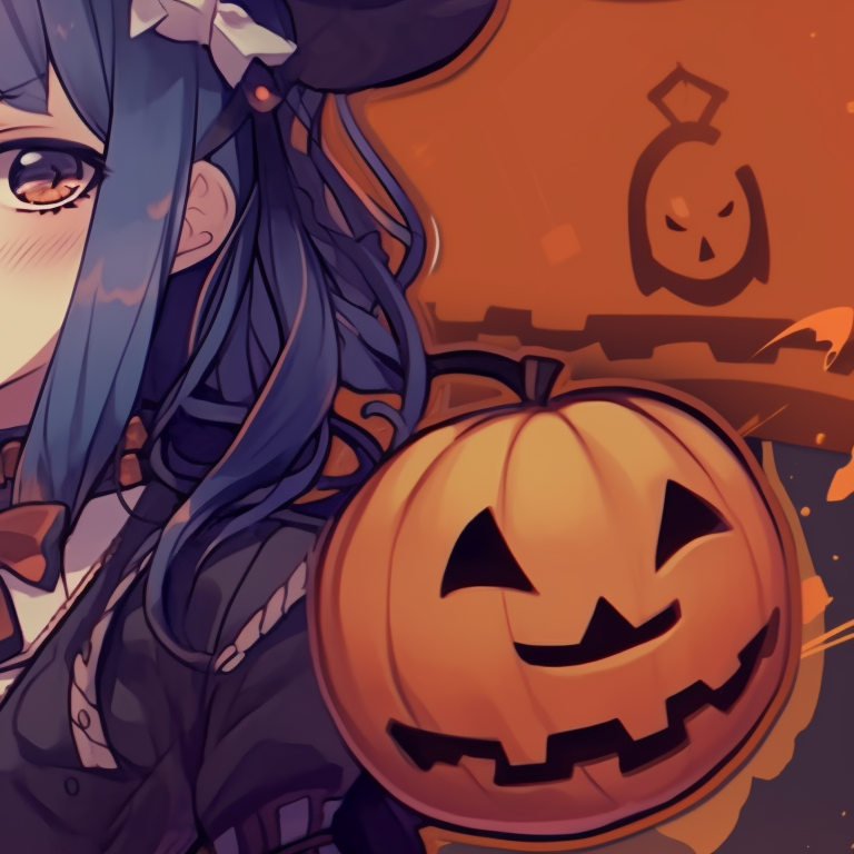 Two characters, jack-o-lanterns, in bright orange and black. diverse range of non anime matching halloween pfps pfp for discord.