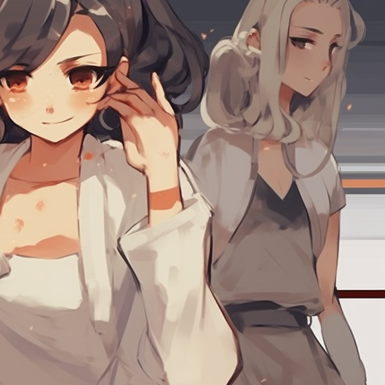 Two characters linked with a magical bond, mystical colors and intricate tattoos. friend group pfps pfp for discord.