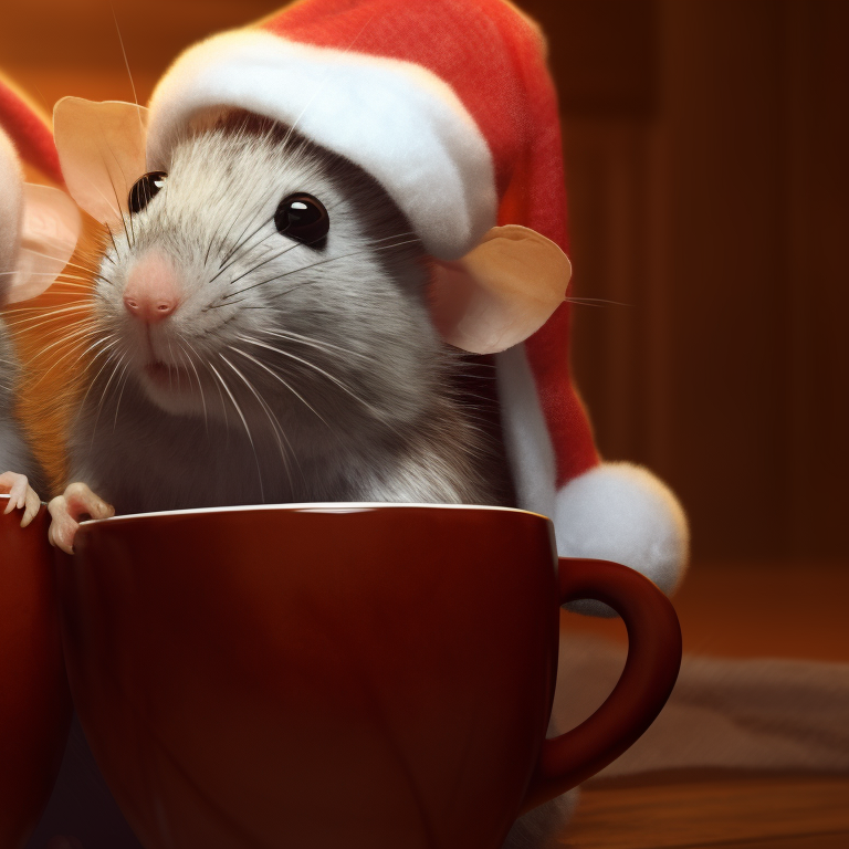 Two characters at a Christmas dinner table, festive food and warm colors. festive rodent matching christmas rat pfp pfp for discord.