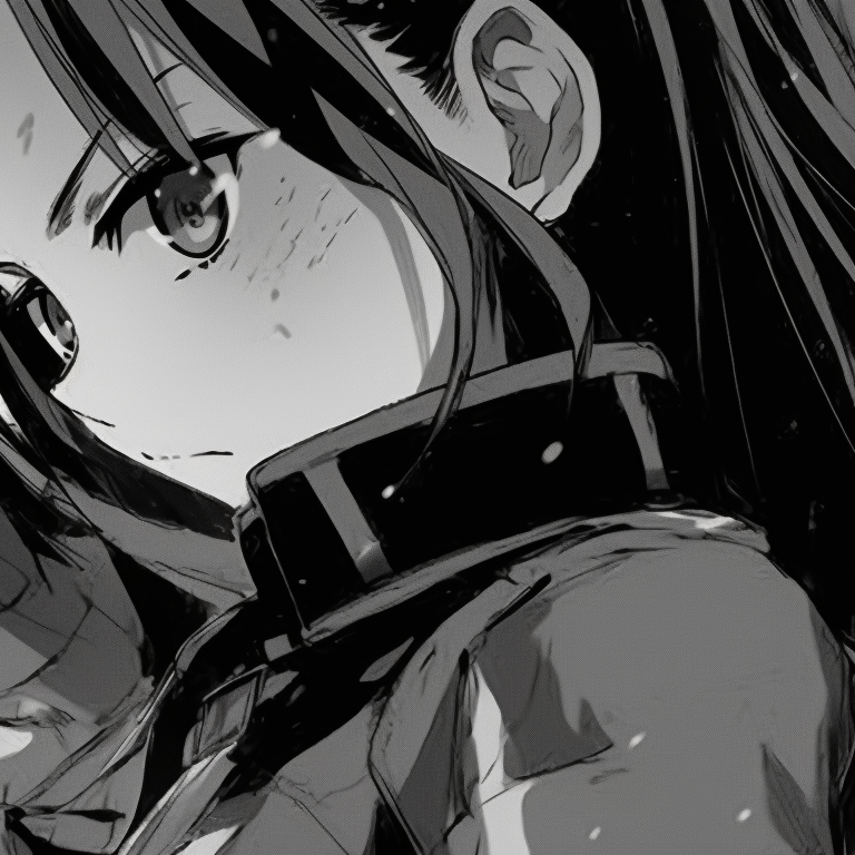 Two characters reflected in each other's eyes, detailed line art and mirrored expressions. black and white matching pfp anime styles pfp for discord.