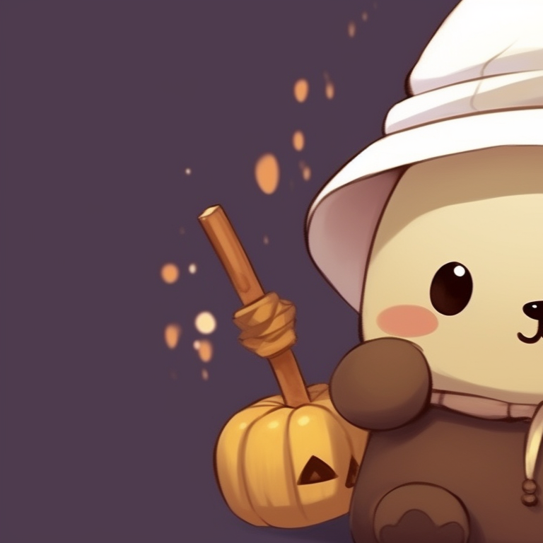 Two bear characters, huddled together, low saturation, Halloween hats. milk and mocha bear matching profile picture halloween theme inspiration pfp for discord.